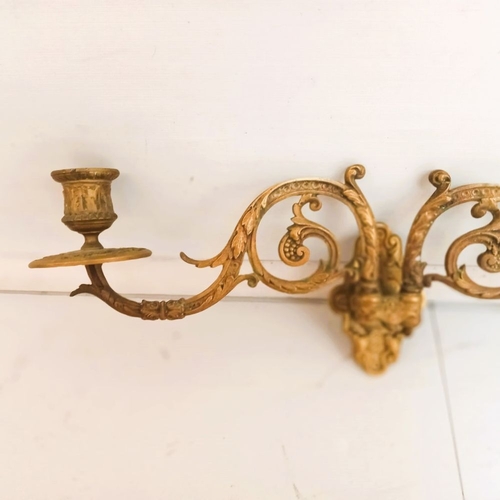 123 - A LOVELY PAIR OF EDWARDIAN BRASS WALL CANDLEABRA / SCONCE 0 each with folding scrolling foliage arms... 