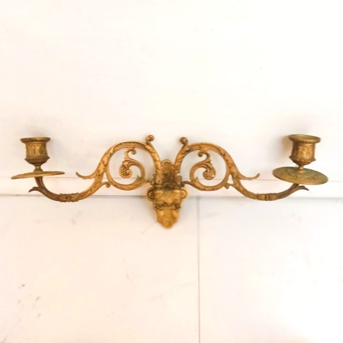 123 - A LOVELY PAIR OF EDWARDIAN BRASS WALL CANDLEABRA / SCONCE 0 each with folding scrolling foliage arms... 