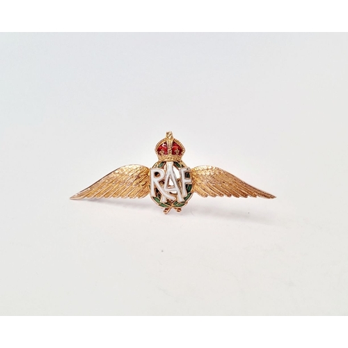 125 - A 9CT YELLOW GOLD ENAMELLED RAF SWEETHEART BROOCH, circa 1925, in excellent condition, lovely bright... 