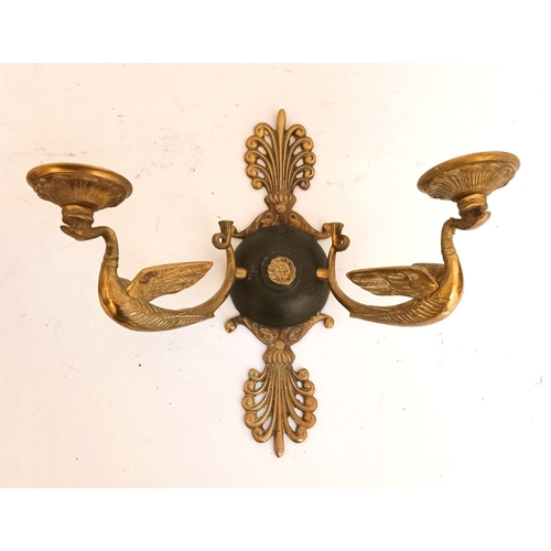 154 - A PAIR OF EARLY 20TH CENTURY TWIN WALL SCONCE – LIGHTS, each with a pair of winged birds that hold u... 