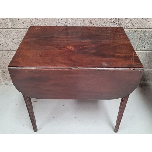 159 - A GOOD DROP LEAF PEMBROKE TABLE, with rounded corners, a single frieze drawer to one side with satin... 