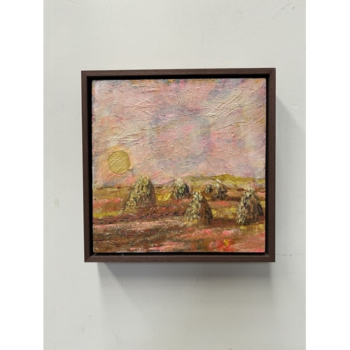 194 - EADOIN HARDING KEMP, ‘SUNSET LANDSCAPE’, oil on canvas, signed lower right. Dimensions: 33.5cm squar... 