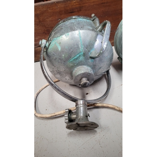 210 - TWO VINTAGE ‘FRANCIS’ SEARCH LIGHTS, dimensions: 32 x 41cm approximately. Both in need of repair.