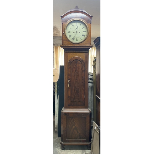 24 - AN EXCELLENT IRISH ‘J. MANGAN CORK’ MAHOGANY LONGCASE GRANDFATHER CLOCK, in flame mahogany case. The... 