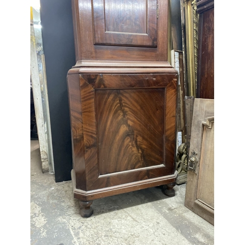 24 - AN EXCELLENT IRISH ‘J. MANGAN CORK’ MAHOGANY LONGCASE GRANDFATHER CLOCK, in flame mahogany case. The... 