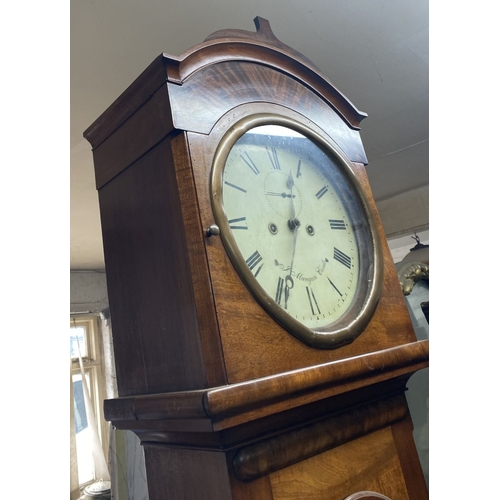 24 - AN EXCELLENT IRISH ‘J. MANGAN CORK’ MAHOGANY LONGCASE GRANDFATHER CLOCK, in flame mahogany case. The... 