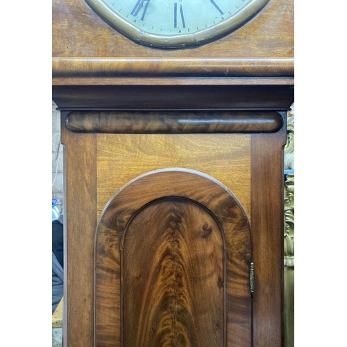 24 - AN EXCELLENT IRISH ‘J. MANGAN CORK’ MAHOGANY LONGCASE GRANDFATHER CLOCK, in flame mahogany case. The... 