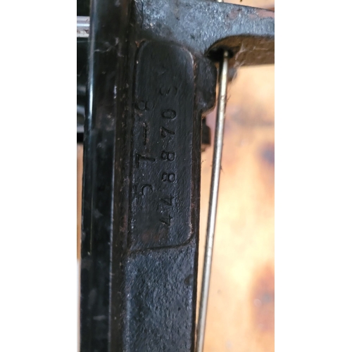 247 - AN VINTAGE IRISH LUCIA PRECISION SEWING MACHINE – MOTOR BY HILLMAN ELECTRIC MOTORS LTD, sitting on a... 