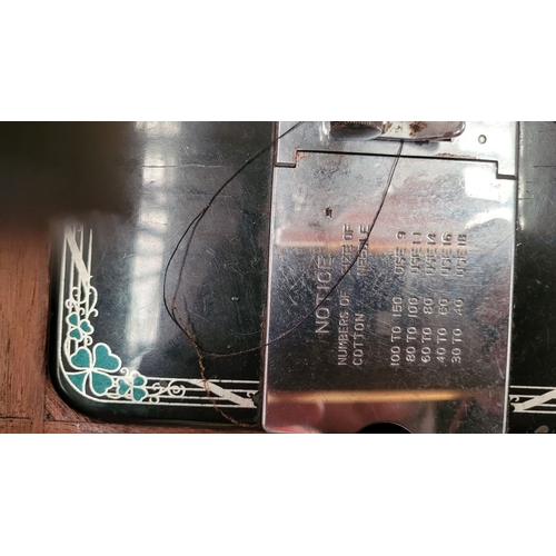 247 - AN VINTAGE IRISH LUCIA PRECISION SEWING MACHINE – MOTOR BY HILLMAN ELECTRIC MOTORS LTD, sitting on a... 