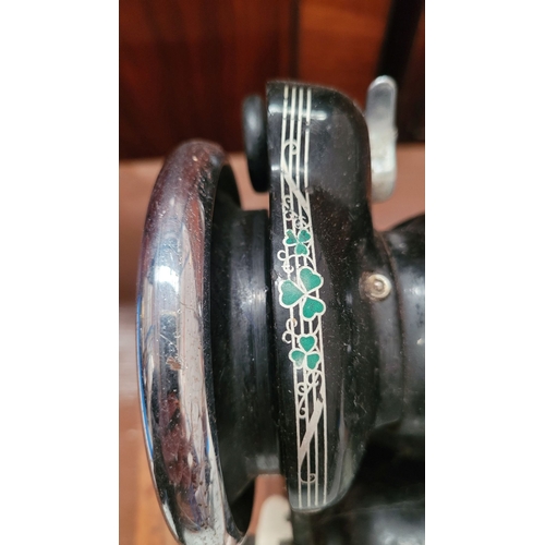 247 - AN VINTAGE IRISH LUCIA PRECISION SEWING MACHINE – MOTOR BY HILLMAN ELECTRIC MOTORS LTD, sitting on a... 