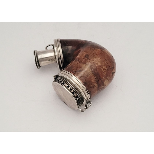 25 - A CHARMING LATE 19TH CENTURY BEYNON & STOKEN SILVER TOPPED MEERSCHAUM PIPE, of pocket shape, with si... 