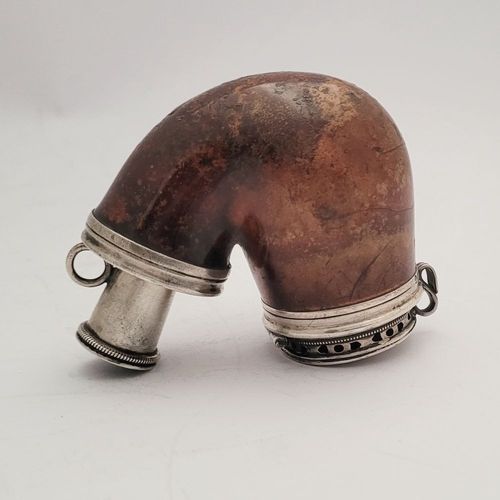 25 - A CHARMING LATE 19TH CENTURY BEYNON & STOKEN SILVER TOPPED MEERSCHAUM PIPE, of pocket shape, with si... 