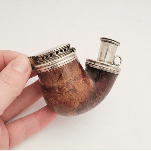 25 - A CHARMING LATE 19TH CENTURY BEYNON & STOKEN SILVER TOPPED MEERSCHAUM PIPE, of pocket shape, with si... 