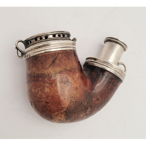 25 - A CHARMING LATE 19TH CENTURY BEYNON & STOKEN SILVER TOPPED MEERSCHAUM PIPE, of pocket shape, with si... 