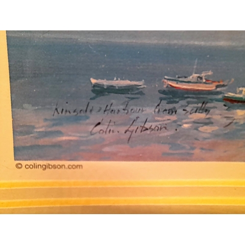 292 - A COLIN GIBSON PRINT OF KINSALE HARBOUR, in a good frame, label verso. Frame: 47 x 39cm.