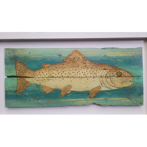 49 - KEN PARKER, (IRISH 20TH CENTURY), BROWN TROUT, acrylic on wood panels, signed lower right with initi... 