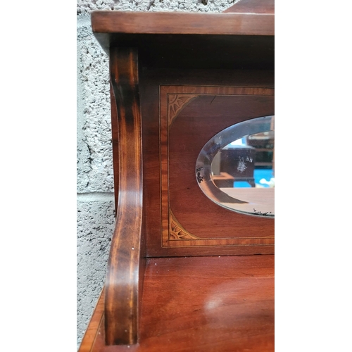 51 - A VERY GOOD QUALITY MAHOGANY & SATINWOOD INLAID EDWARDIAN CABINET, with raised gallery back having a... 