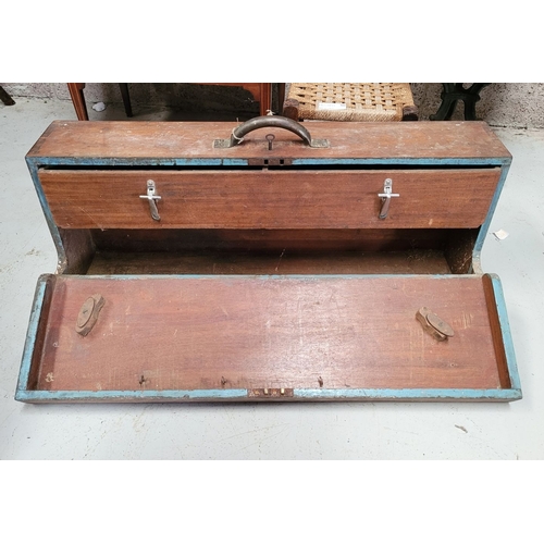 52 - A VINTAGE CARPENTER’S TOOL BOX, a dovetail jointed handmade box that has a copper handle & functioni... 