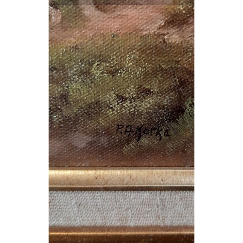 55 - A DECORATIVE GILT FRAMED PAINTING, COUNTRYSIDE SCENE, oil on canvas, unsigned. Dimensions of frame: ... 