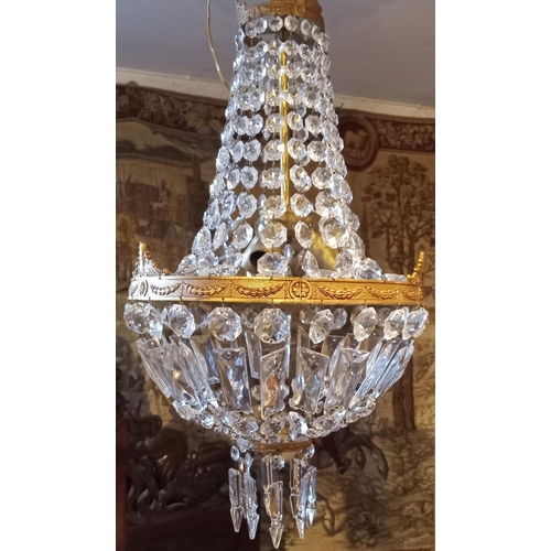 69 - A BEAUTIFUL PAIR OF MID-CENTURY GLASS & BRASS MOUNTED FRENCH STYLE BAG-CHANDELIERS, Beautiful pair w... 