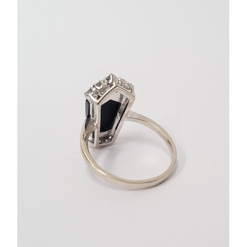 83 - A RARE 18CT GOLD ONYX & DIAMOND RING, set with beautiful sparkling brilliant cut diamonds; approxima... 