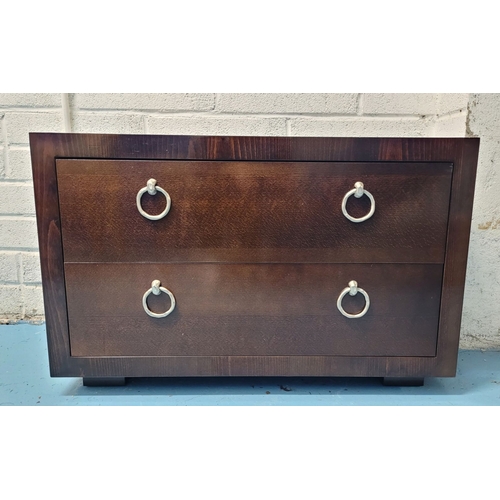 85 - A GOOD QUALITY PORTA ROMANA TWO DRAWER CONKER LOW RISE CHEST, with each drawer having cast metal pul... 