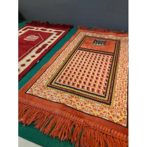 298 - TWO SMALL PRAYER RUGS, possibly Children’s rugs, one a deep burgundy main ground colour, the other o... 