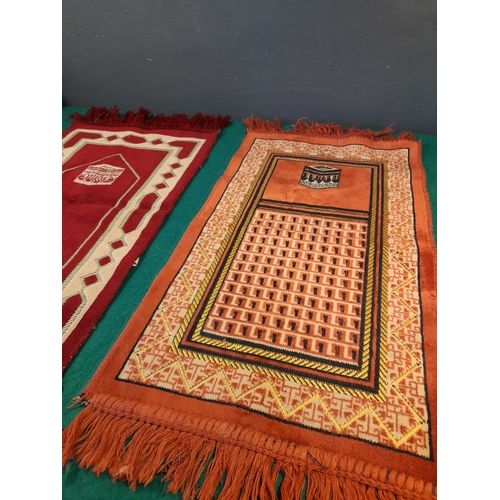 298 - TWO SMALL PRAYER RUGS, possibly Children’s rugs, one a deep burgundy main ground colour, the other o... 