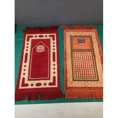 298 - TWO SMALL PRAYER RUGS, possibly Children’s rugs, one a deep burgundy main ground colour, the other o... 