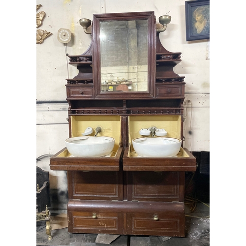 233 - A RARE AUTHENTIC EDWARDIAN MAHOGANY SHIPS DOUBLE WASH STAND, likely from a state room of the White S... 