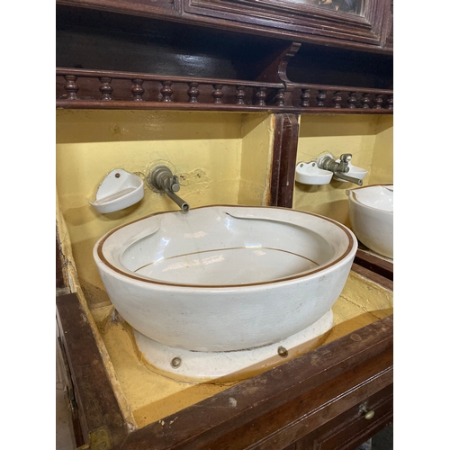 233 - A RARE AUTHENTIC EDWARDIAN MAHOGANY SHIPS DOUBLE WASH STAND, likely from a state room of the White S... 