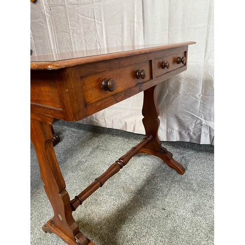 119 - A WILLIAM IV TWO DRAWER MAHOGANY TABLE, the two drawers over carved supports on pod base joined by t... 