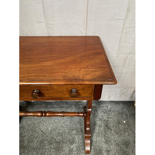 119 - A WILLIAM IV TWO DRAWER MAHOGANY TABLE, the two drawers over carved supports on pod base joined by t... 