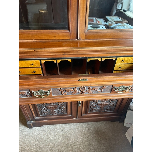 302 - A BEAUTIFUL EARLY 20TH CENTURY TWO DOOR GLAZED SECRETAIRE BOOKCASE, with a stepped pediment top over... 