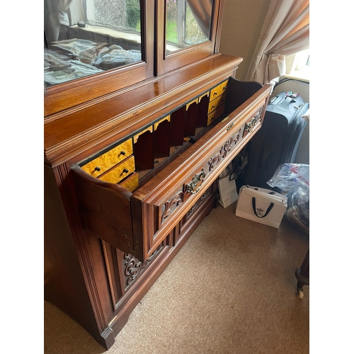 302 - A BEAUTIFUL EARLY 20TH CENTURY TWO DOOR GLAZED SECRETAIRE BOOKCASE, with a stepped pediment top over... 