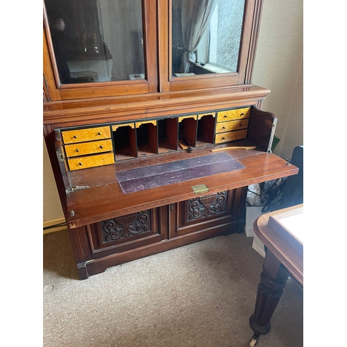 302 - A BEAUTIFUL EARLY 20TH CENTURY TWO DOOR GLAZED SECRETAIRE BOOKCASE, with a stepped pediment top over... 