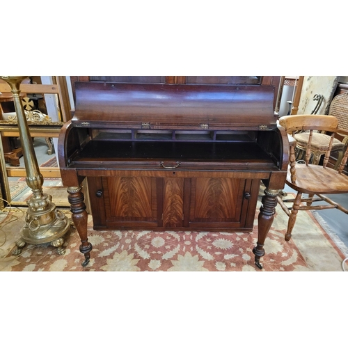 20 - A BEAUTIFUL 19TH CENTURY IRISH, CORK, NEATLY SIZED SECRETAIRE ‘PIANO’ TOP GLAZED BOOKCASE, to the to... 