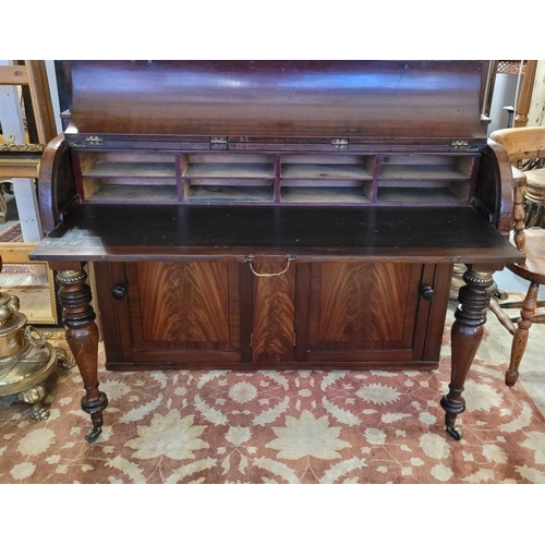 20 - A BEAUTIFUL 19TH CENTURY IRISH, CORK, NEATLY SIZED SECRETAIRE ‘PIANO’ TOP GLAZED BOOKCASE, to the to... 