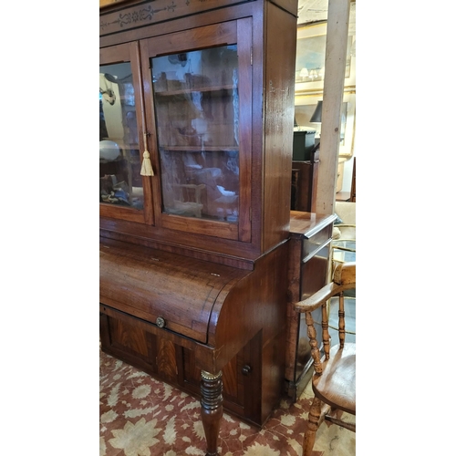 20 - A BEAUTIFUL 19TH CENTURY IRISH, CORK, NEATLY SIZED SECRETAIRE ‘PIANO’ TOP GLAZED BOOKCASE, to the to... 