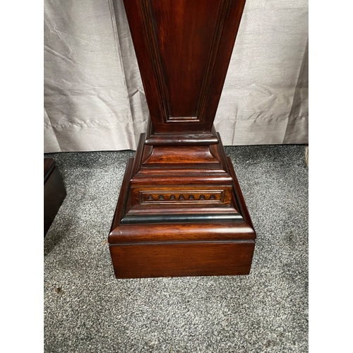 44 - A PAIR OF MAHOGANY ADAMS STYLE PEDESTALS/PLANT STANDS, with decorative carved panel featuring swag d... 