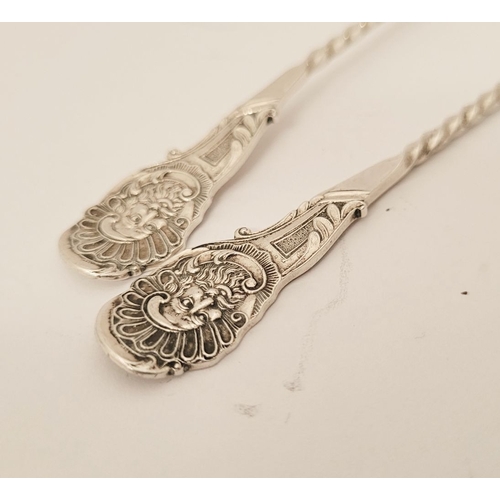 52 - A FINELY CRAFTED PAIR OF LATE 19TH CENTURY SILVER CREAM LADLES, each with a barley-twist tem and tip... 