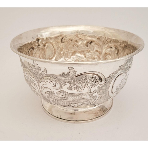 28 - A VERY FINELY CRAFTED MID 19TH CENTURY IRISH SILVER CENTRE BOWL, decorated with beautiful chased det... 