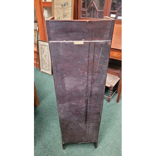 45 - A LIBERTY & CO MAHOGANY INLAID NEATLY SIZED FLOOR BOOKCASE, 5 shelf unit, raised on bracket style si... 