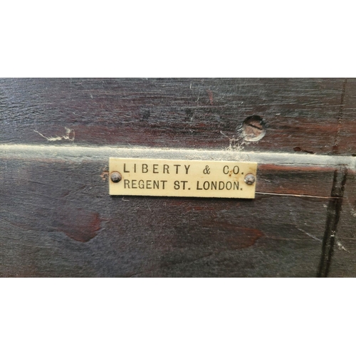 45 - A LIBERTY & CO MAHOGANY INLAID NEATLY SIZED FLOOR BOOKCASE, 5 shelf unit, raised on bracket style si... 