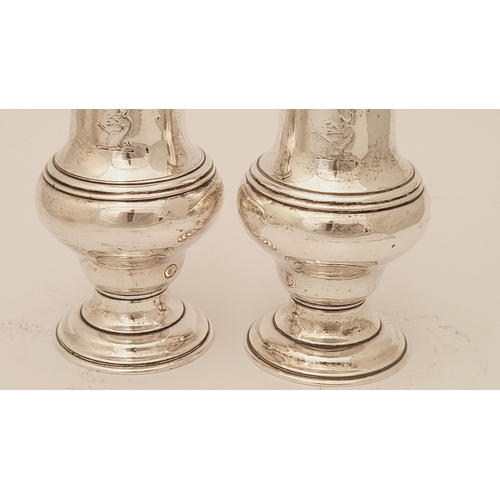 11 - A VERY FINE LATE 18TH CENTURY IRISH SILVER CRUET SET, complete with 2 cut glass bottles, a large sif... 