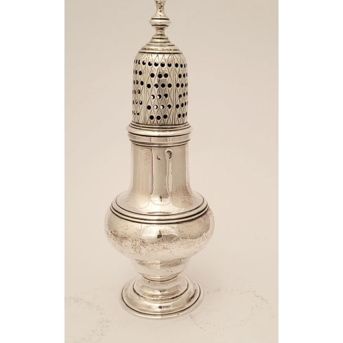11 - A VERY FINE LATE 18TH CENTURY IRISH SILVER CRUET SET, complete with 2 cut glass bottles, a large sif... 
