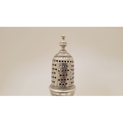 11 - A VERY FINE LATE 18TH CENTURY IRISH SILVER CRUET SET, complete with 2 cut glass bottles, a large sif... 
