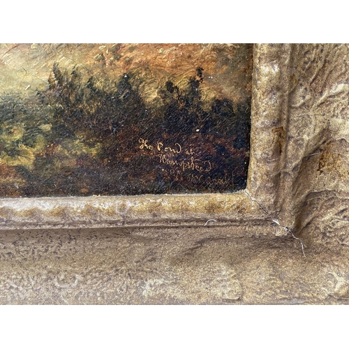 13 - A 19TH CENTURY GILT FRAMED LANDSCAPE, 'THE POND AT HAMPSTEAD', oil on canvas, signed W. Wilcock lowe... 