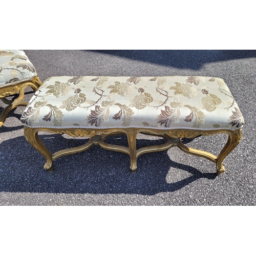 23 - A VERY FINE PAIR OF 19TH CENTURY FRENCH LOUIS XVI STYLE ‘X’ FRAMED GILT WOOD WINDOW SEATS, each with... 