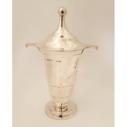 33 - AN ART DECO DESIGN SUGAR VASE – with lift away lid, and handles on each side of the rim, of tapered ... 